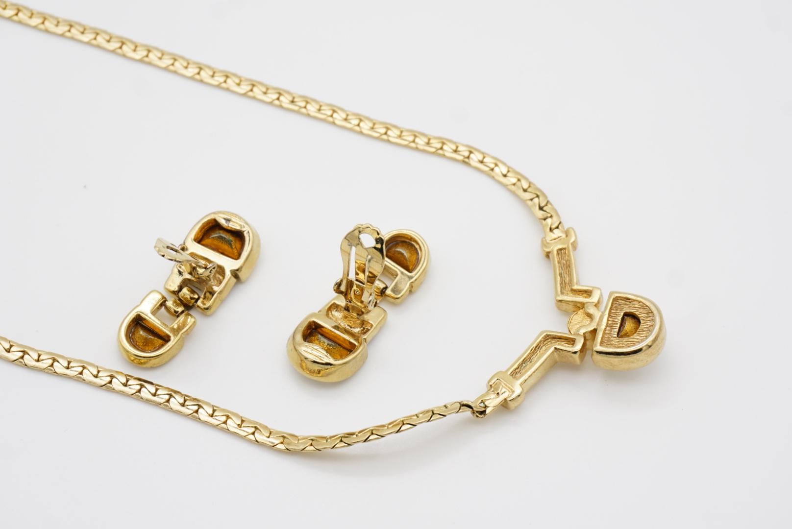 Christian Dior Vintage 1980s Semicircle Crystals Pendant Set Necklace Earrings For Sale 12