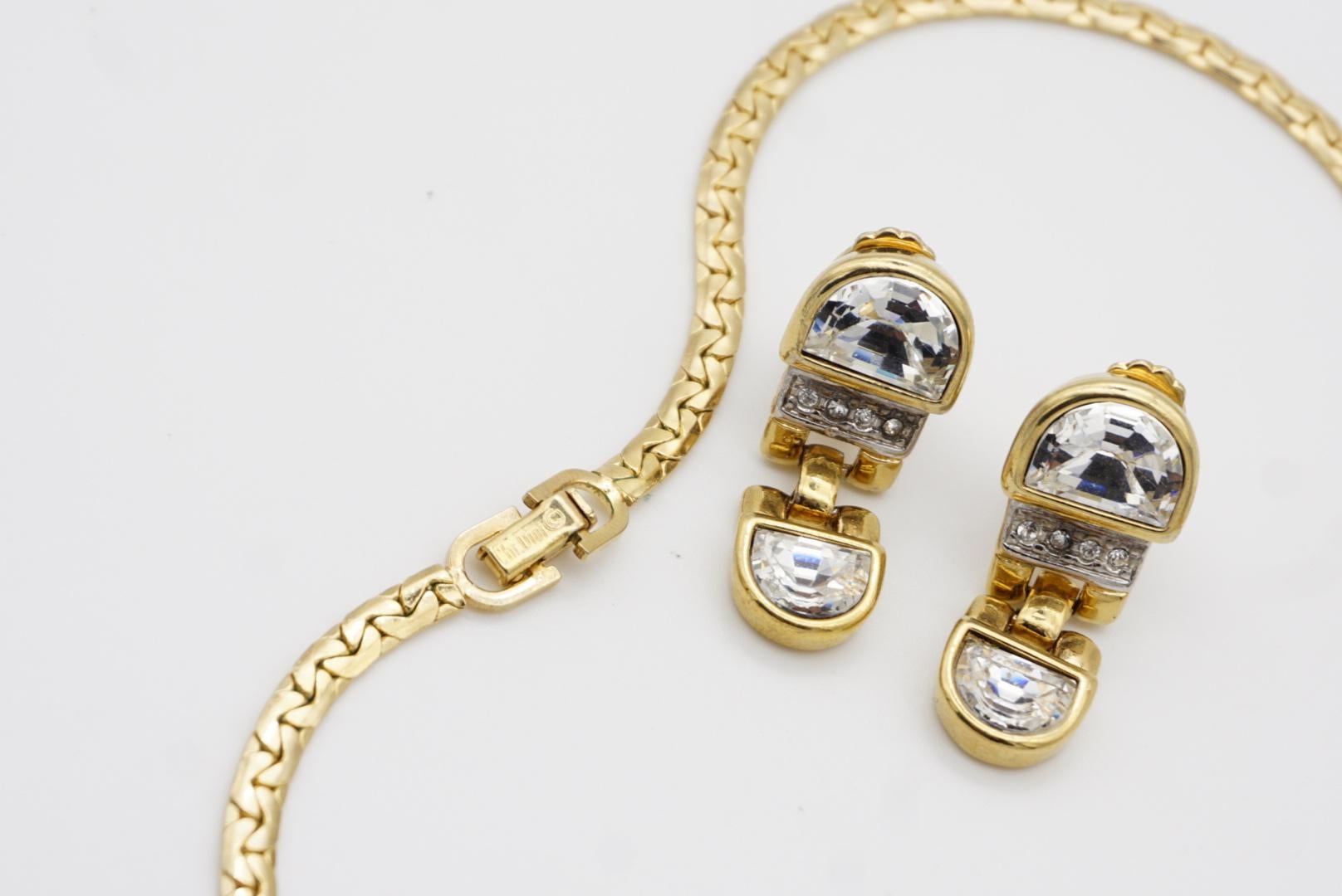 Christian Dior Vintage 1980s Semicircle Crystals Pendant Set Necklace Earrings For Sale 13