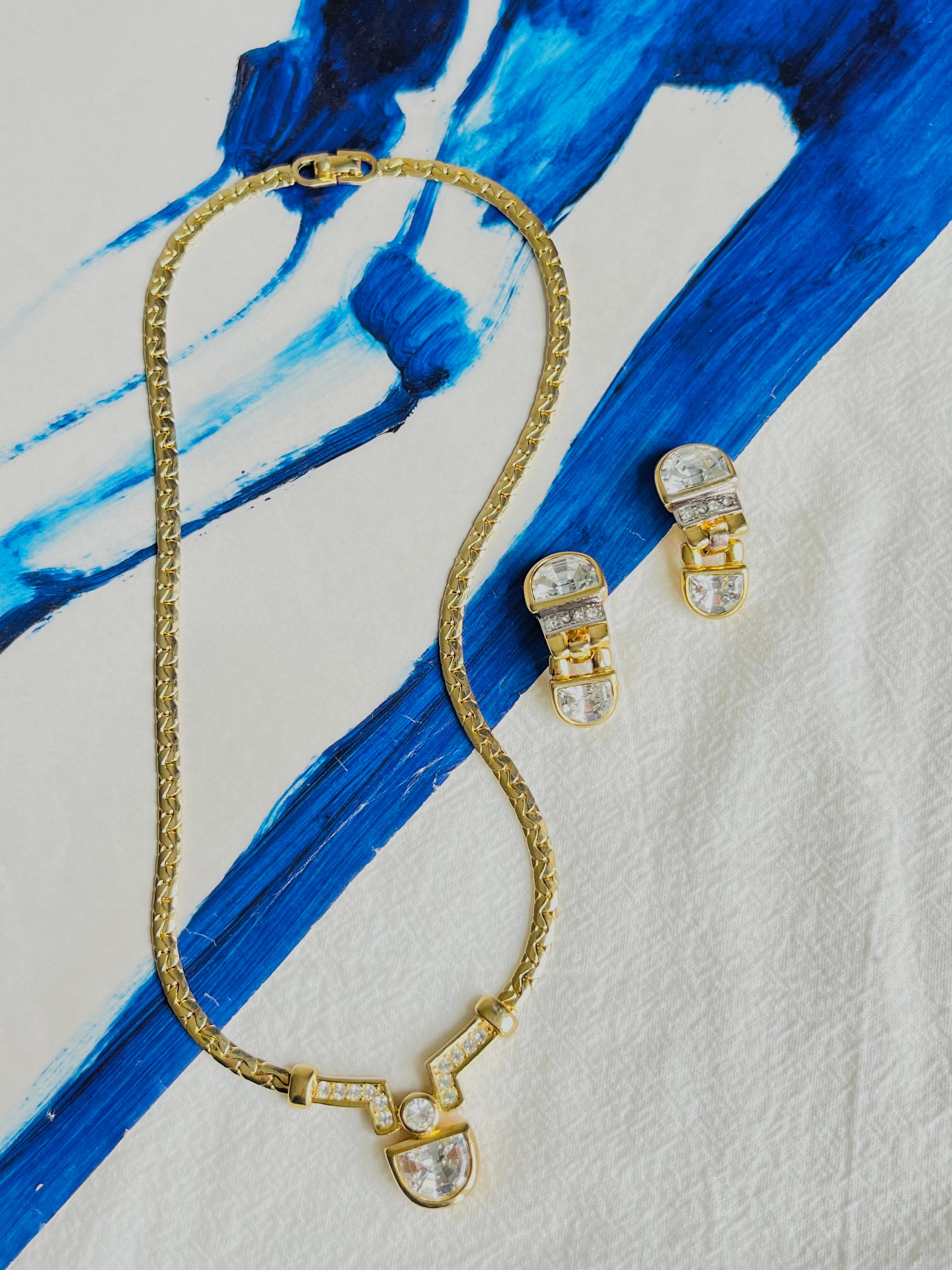 Christian Dior Vintage 1980s Semicircle Crystals Pendant Set Necklace Earrings In Good Condition In Wokingham, England