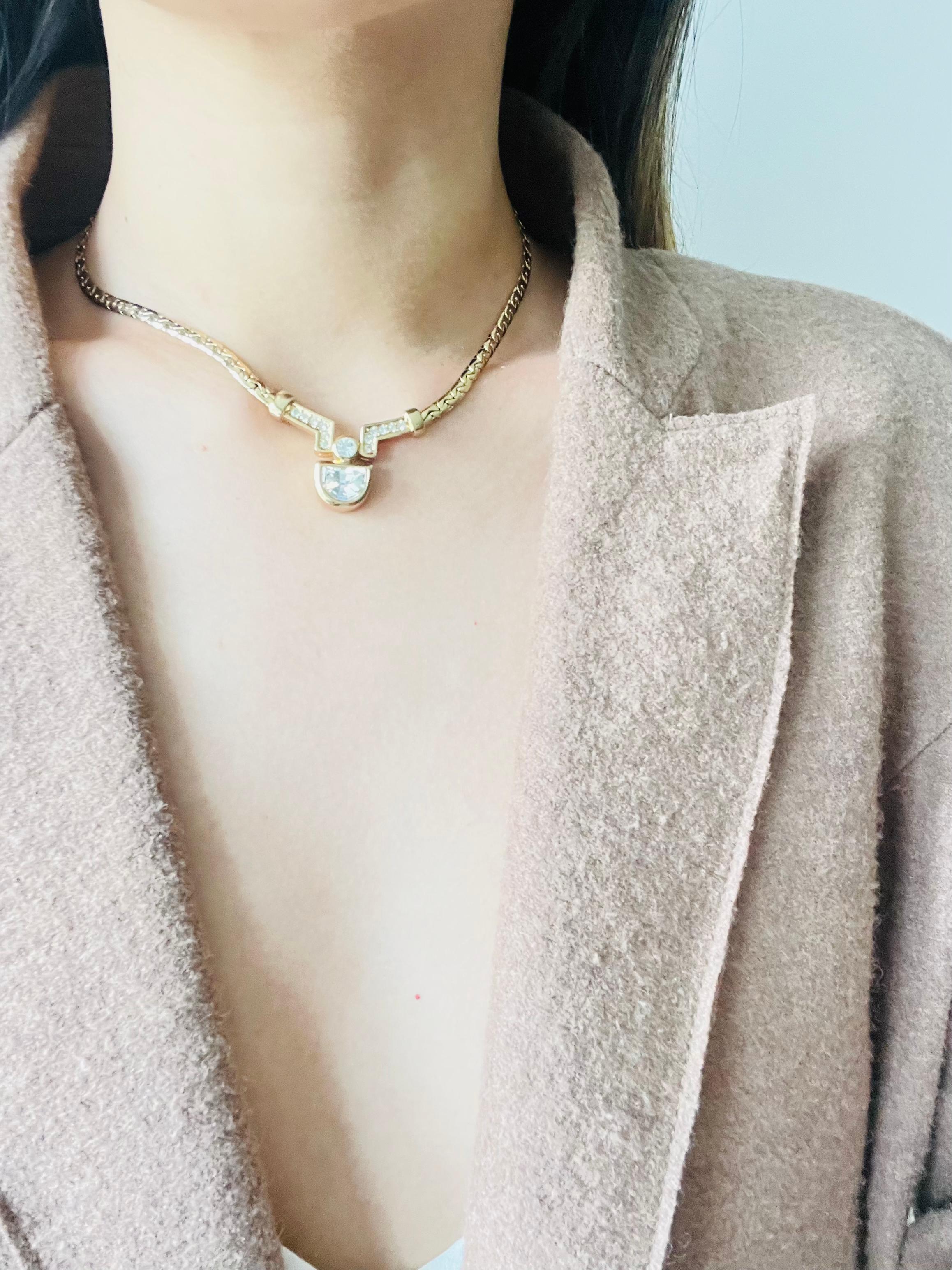 Christian Dior Vintage 1980s Semicircle Crystals Pendant Set Necklace Earrings For Sale 4