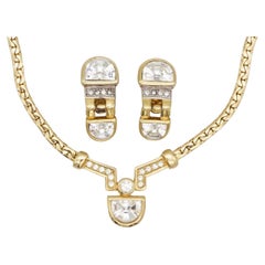 Christian Dior Vintage 1980s Semicircle Crystals Pendant Set Necklace Earrings
