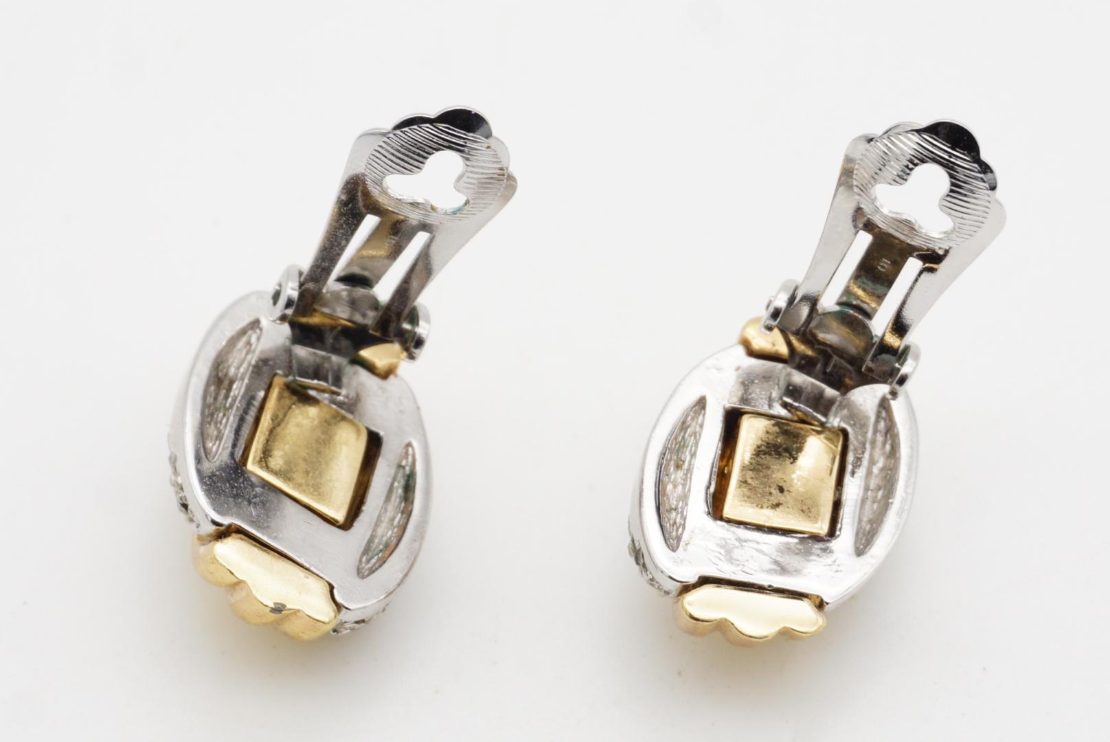 Christian Dior Vintage 1980s Shell Double Crystals Silver Gold Chunky Earrings For Sale 8