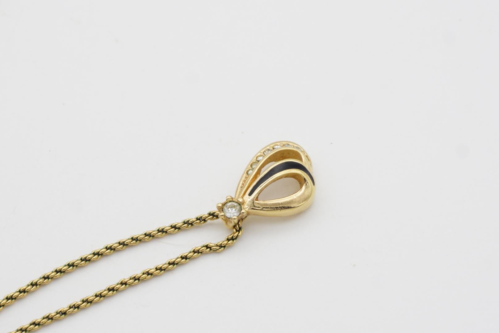 Christian Dior Vintage 1980s Shell Petal Crystal Black Enamel Pendant Necklace For Sale 8