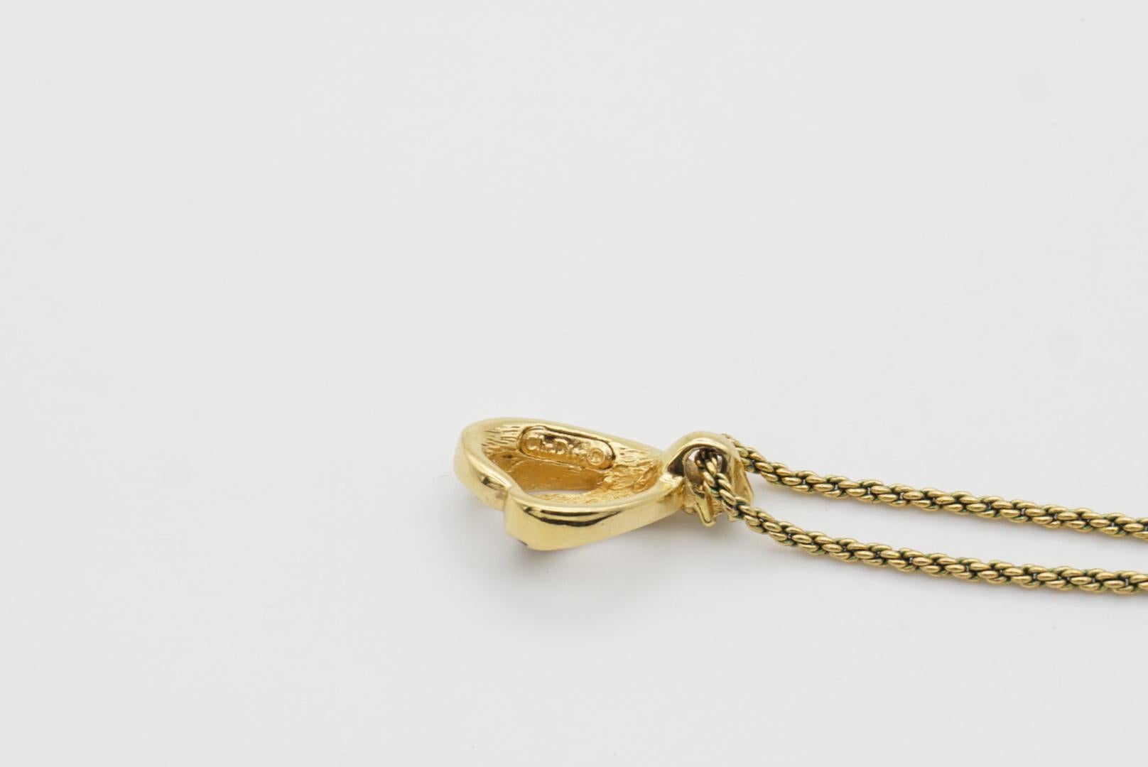 Christian Dior Vintage 1980s Shell Petal Crystal Black Enamel Pendant Necklace For Sale 9