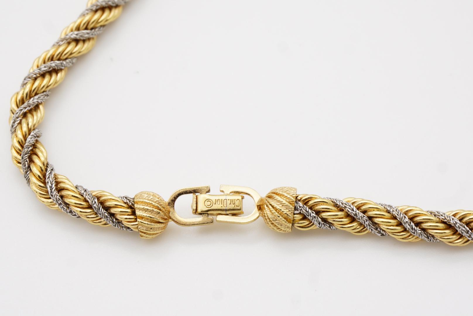 Christian Dior Vintage 1980er Jahre Silber Gold Spiral Chunky Rope Kette Lange Halskette 9
