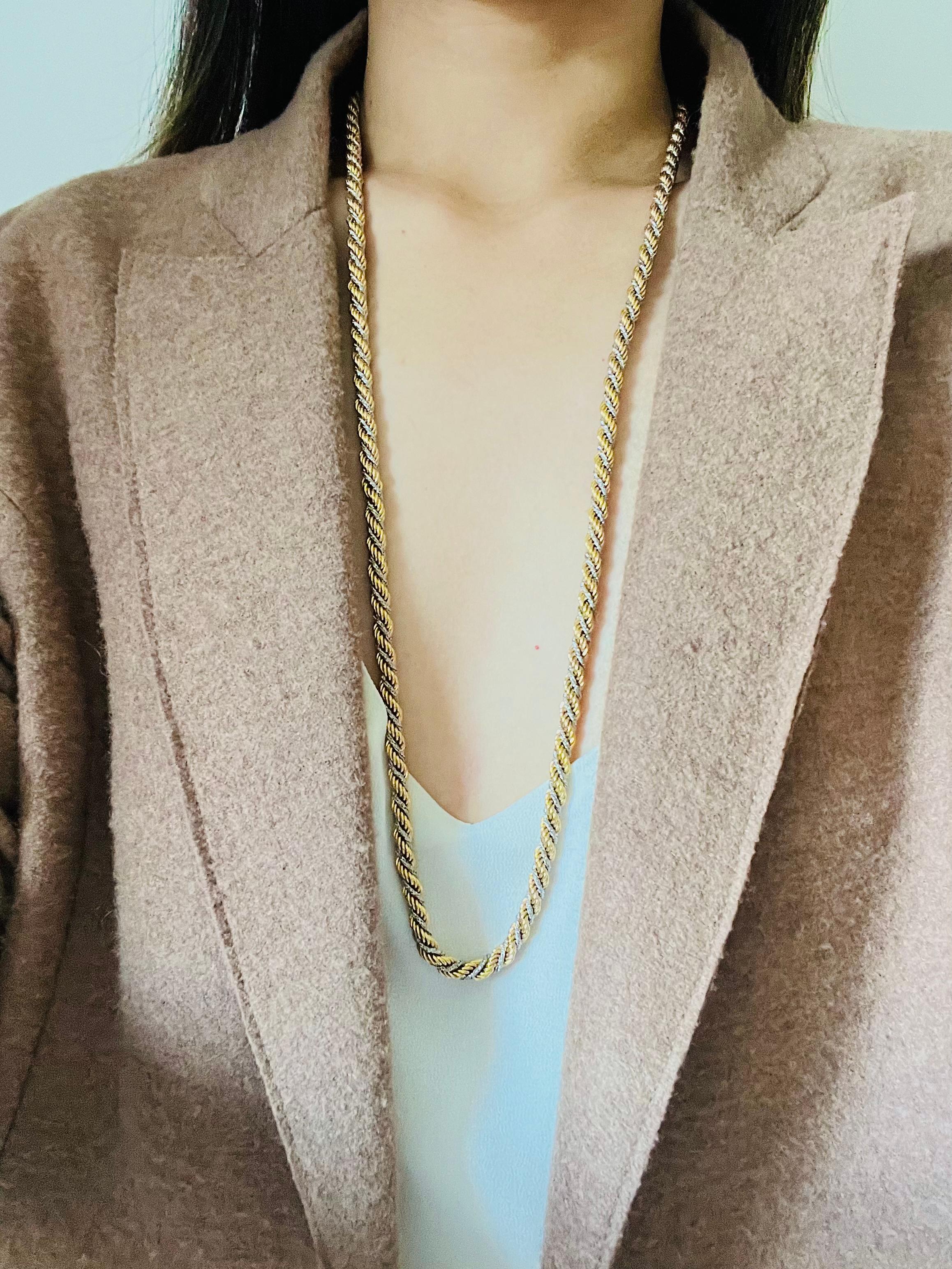 Christian Dior Vintage 1980er Jahre Silber Gold Spiral Chunky Rope Kette Lange Halskette für Damen oder Herren
