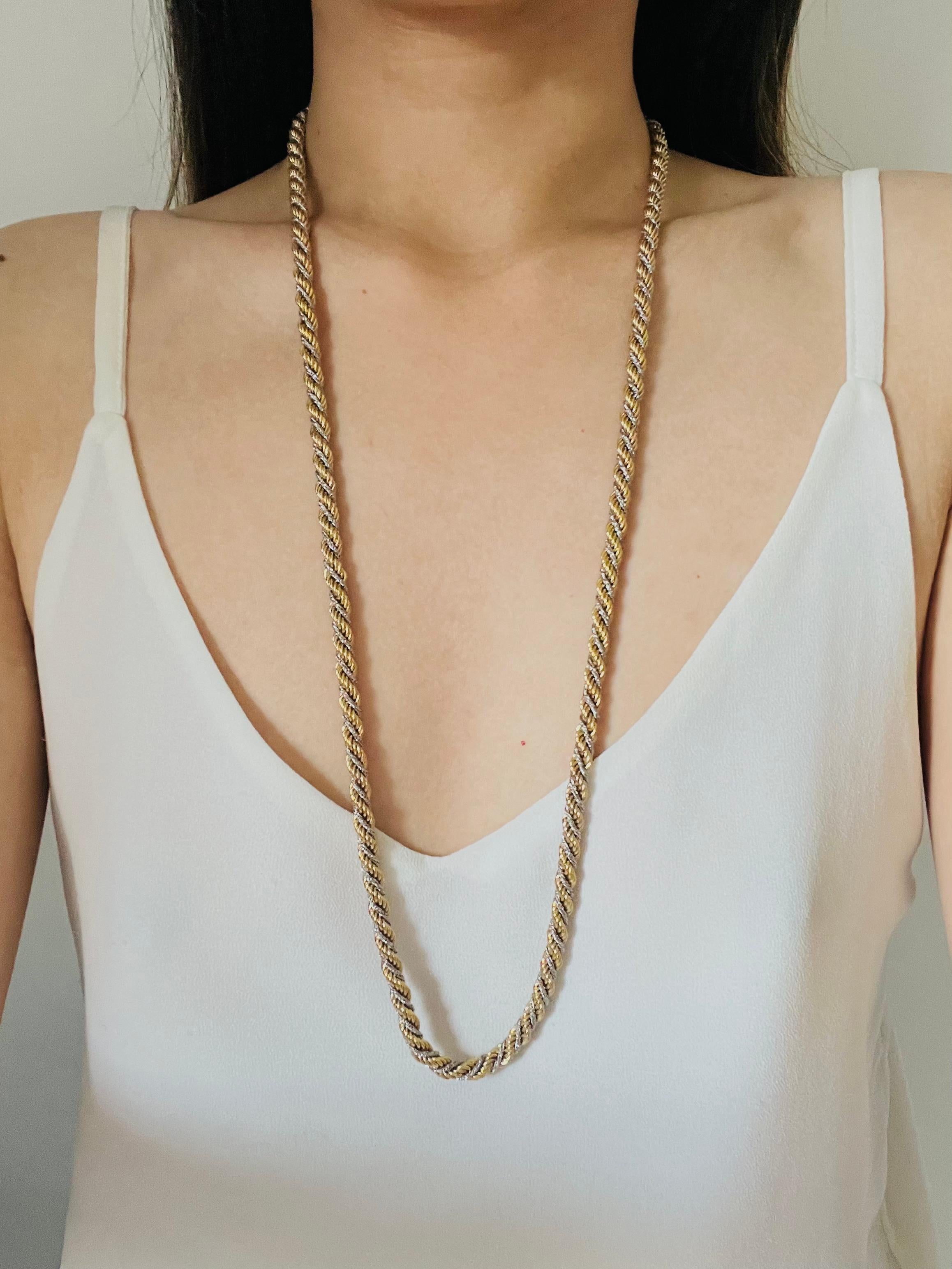Christian Dior Vintage 1980er Jahre Silber Gold Spiral Chunky Rope Kette Lange Halskette 1