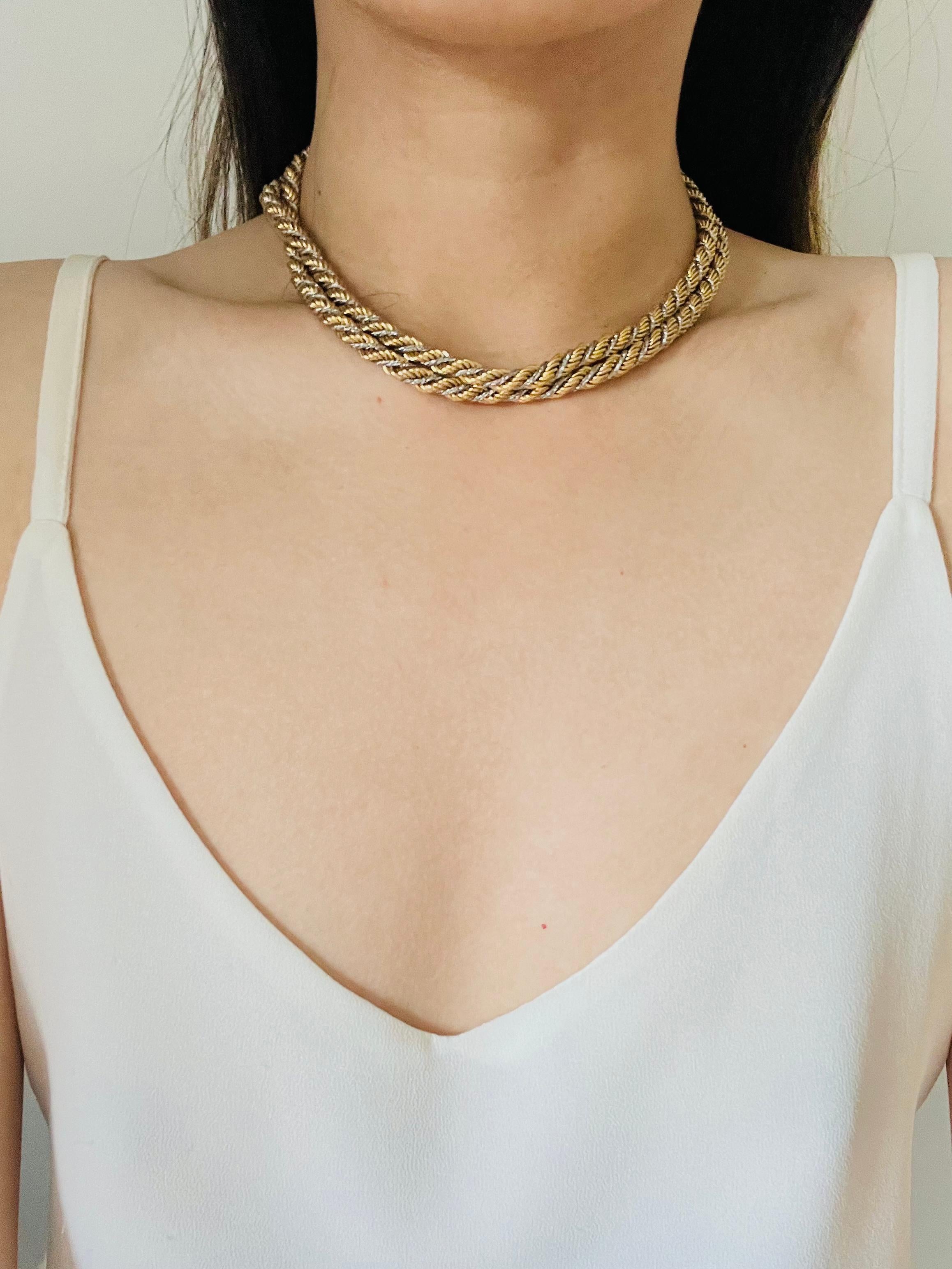 Christian Dior Vintage 1980er Jahre Silber Gold Spiral Chunky Rope Kette Lange Halskette 2
