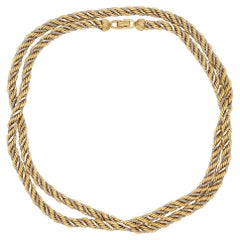 Christian Dior Vintage 1980s Silver Gold Spiral Chunky Rope Chain Long Necklace