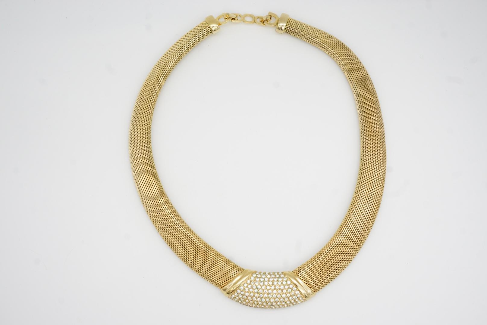 Christian Dior Vintage Años 80 Cristales Centelleantes Amplio Collar Omega de Malla Tejida en venta 5
