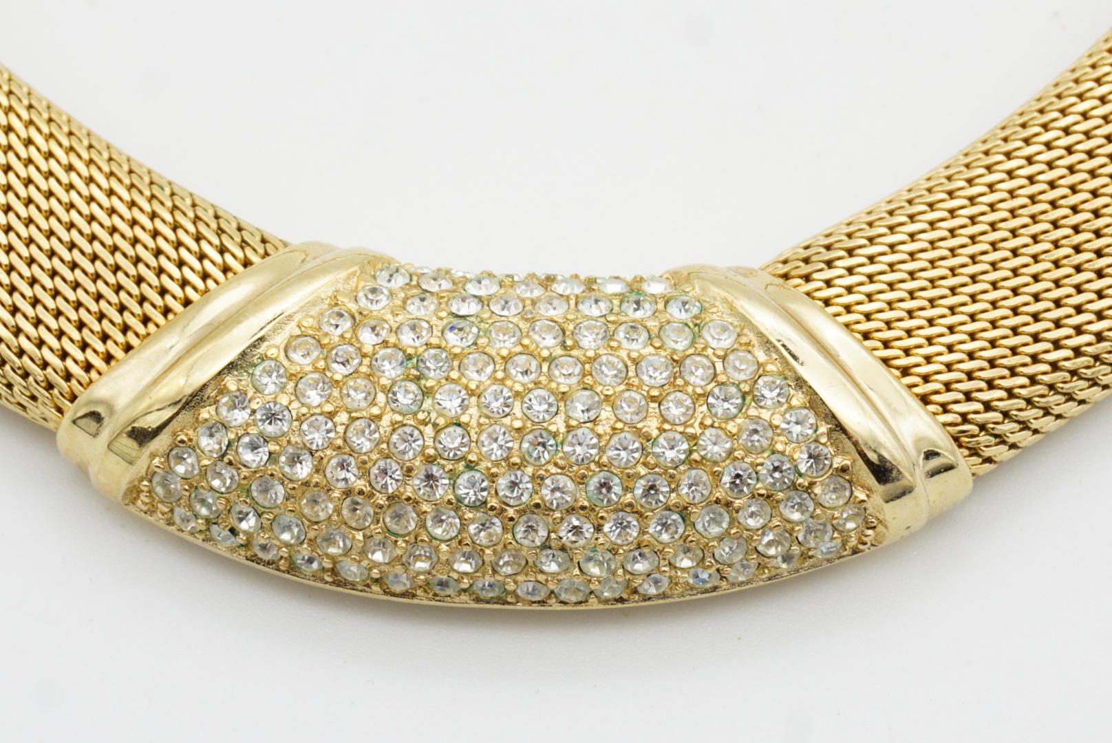 Christian Dior Vintage Años 80 Cristales Centelleantes Amplio Collar Omega de Malla Tejida en venta 6