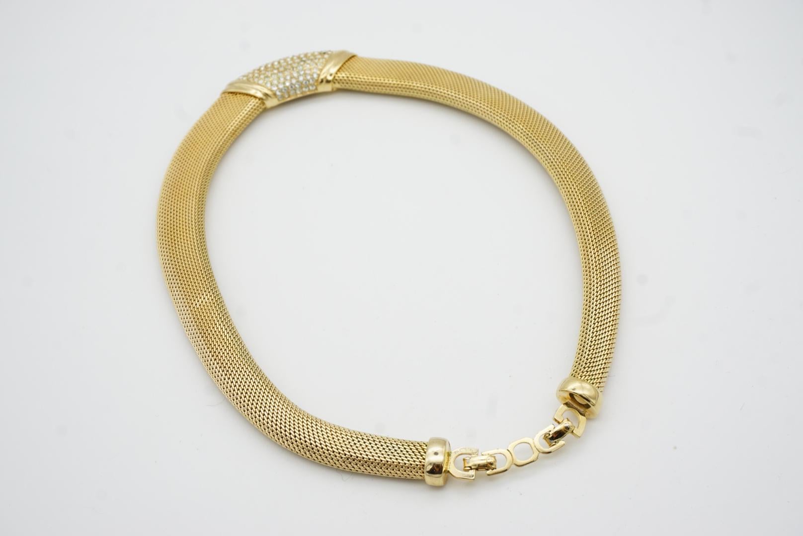Christian Dior Vintage Años 80 Cristales Centelleantes Amplio Collar Omega de Malla Tejida en venta 8