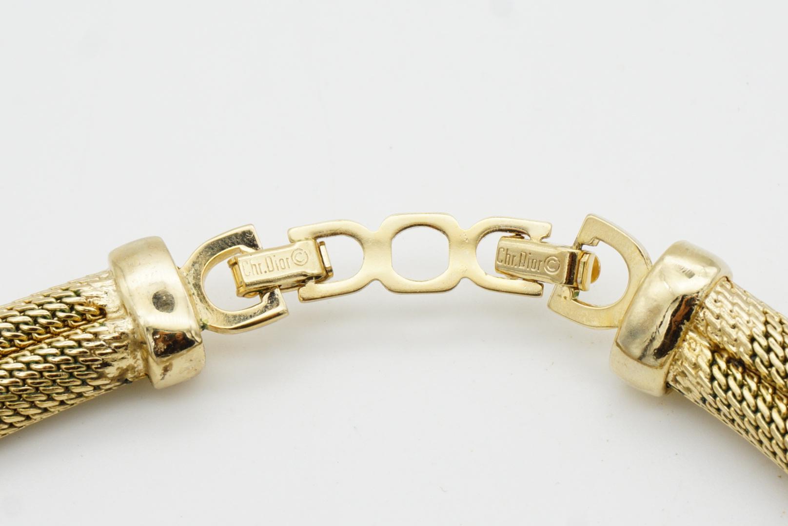 Christian Dior Vintage Años 80 Cristales Centelleantes Amplio Collar Omega de Malla Tejida en venta 11