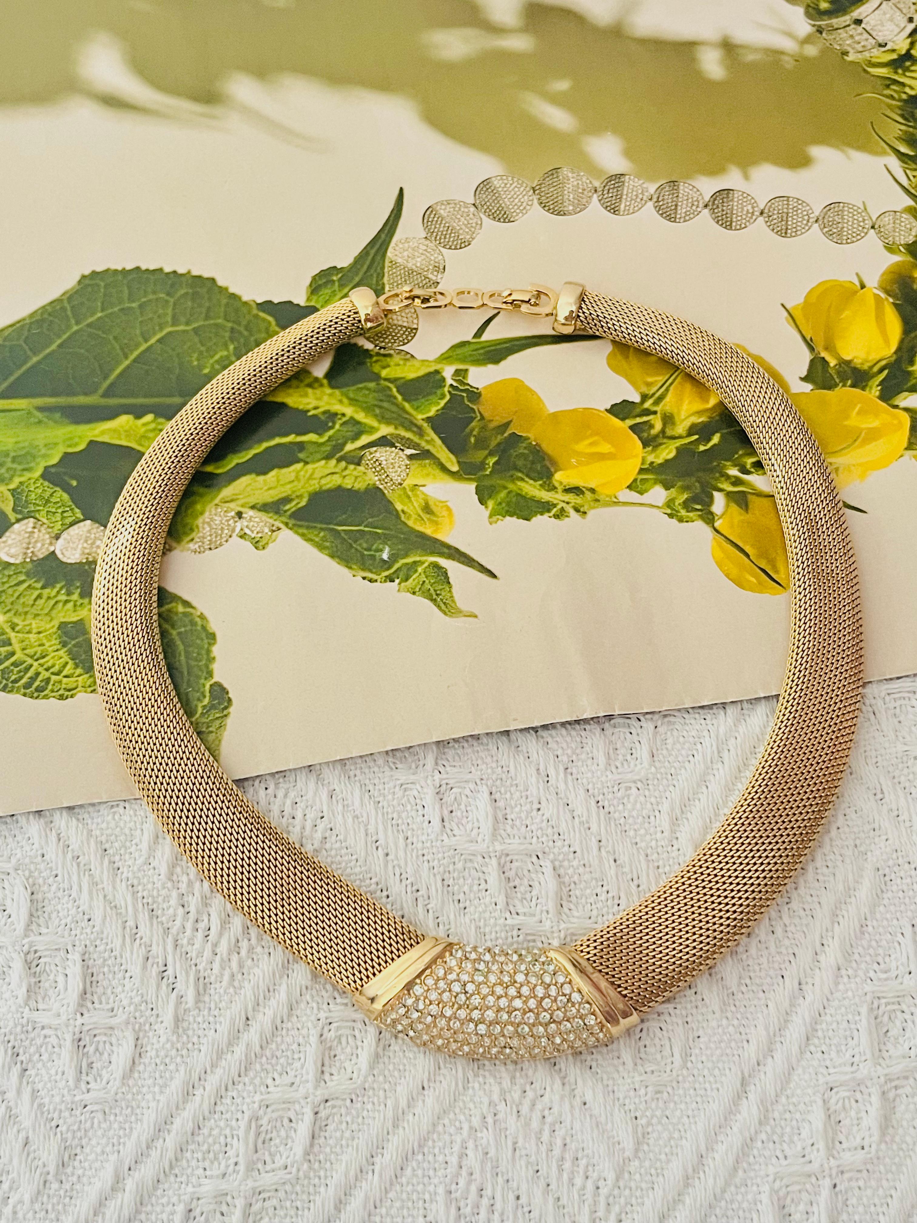 Christian Dior Vintage Años 80 Cristales Centelleantes Amplio Collar Omega de Malla Tejida Art Decó en venta