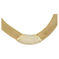 Christian Dior Vintage 1980s Sparkling Crystals Wide Woven Mesh Omega Necklace