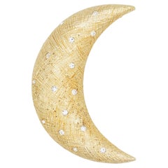 Christian Dior Vintage 1980s Textured Crescent Moon Circle Star Crystals Brooch