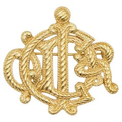 Christian Dior Broche vintage des années 1980 texturée avec grand logo et lettres monogrammes