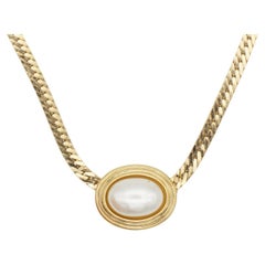 Christian Dior Vintage 1980s Textured Oval White Pearl Pendant Elegant Necklace