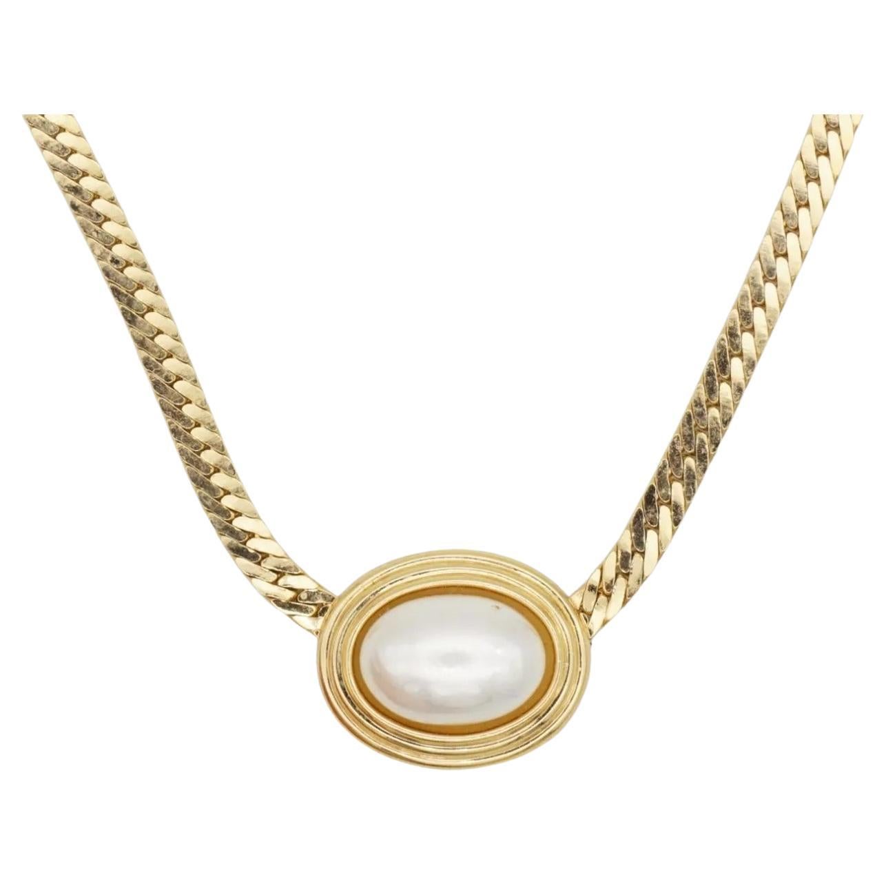 Christian Dior, collier élégant vintage des années 1980, texturé avec pendentif en perles blanches ovales