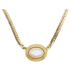 Christian Dior, collier élégant vintage des années 1980, texturé avec pendentif en perles blanches ovales