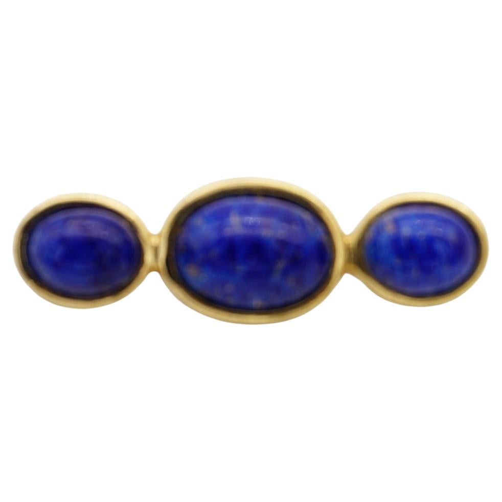 Christian Dior Vintage 1980s Three Lapis Navy Blue Pearls Long Bar Gold Brooch For Sale
