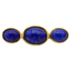 Christian Dior Vintage 1980s Three Lapis Navy Blue Pearls Long Bar Gold Brooch