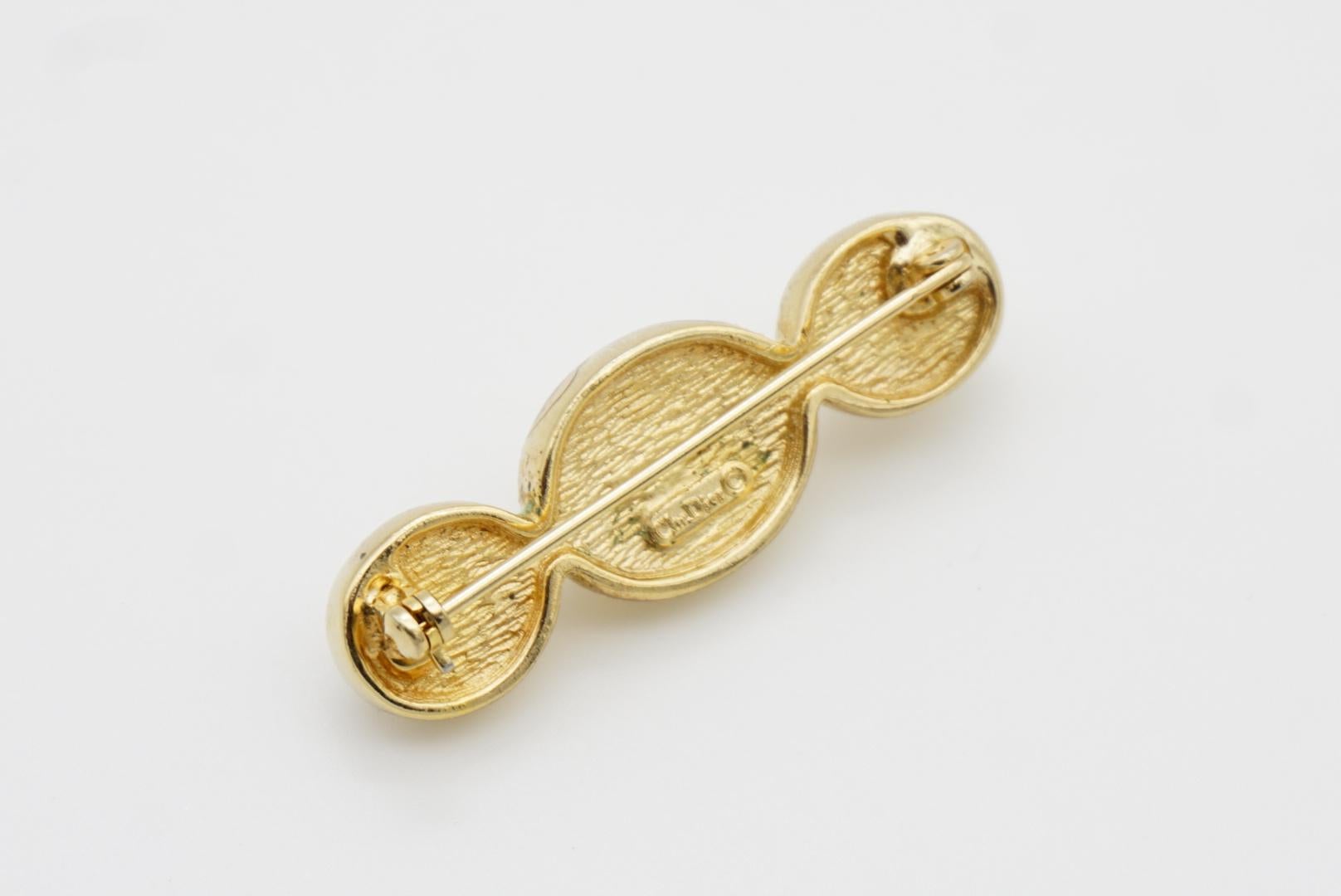 Christian Dior Vintage 1980s Three Trio White Oval Pearls Long Bar Gold Brooch 7