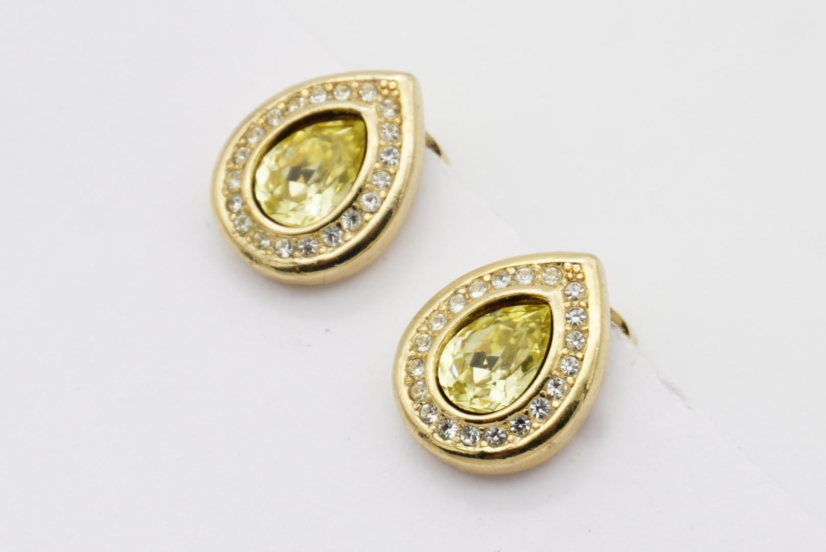 Christian Dior Vintage 1980s Topaz Crystals Tear Water Drop Clip Gold Earrings For Sale 5
