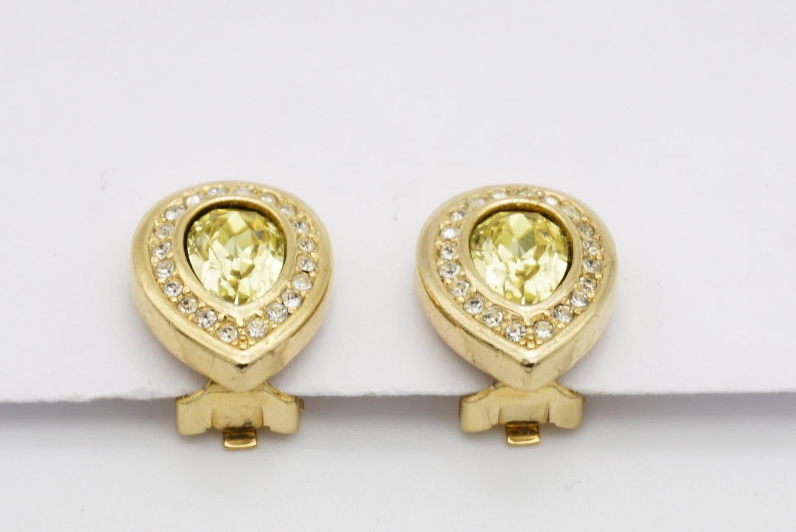 Christian Dior Vintage 1980s Topaz Crystals Tear Water Drop Clip Gold Earrings For Sale 6
