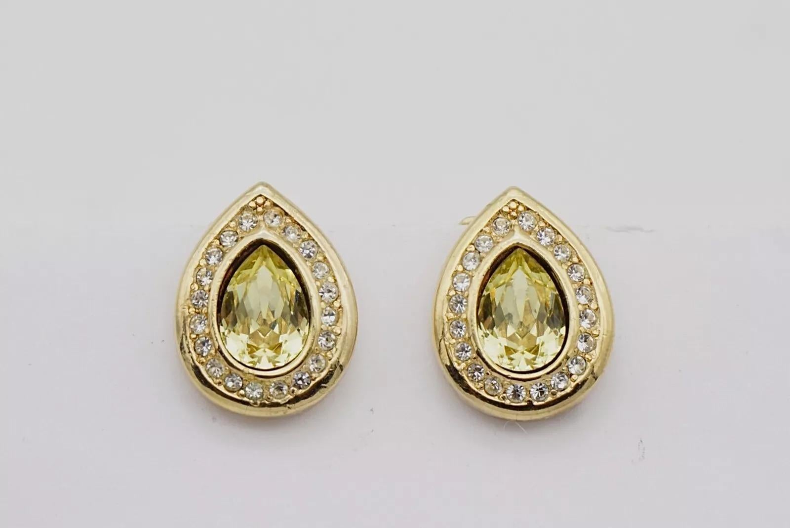 Christian Dior Vintage 1980s Topaz Crystals Tear Water Drop Clip Gold Earrings For Sale 10