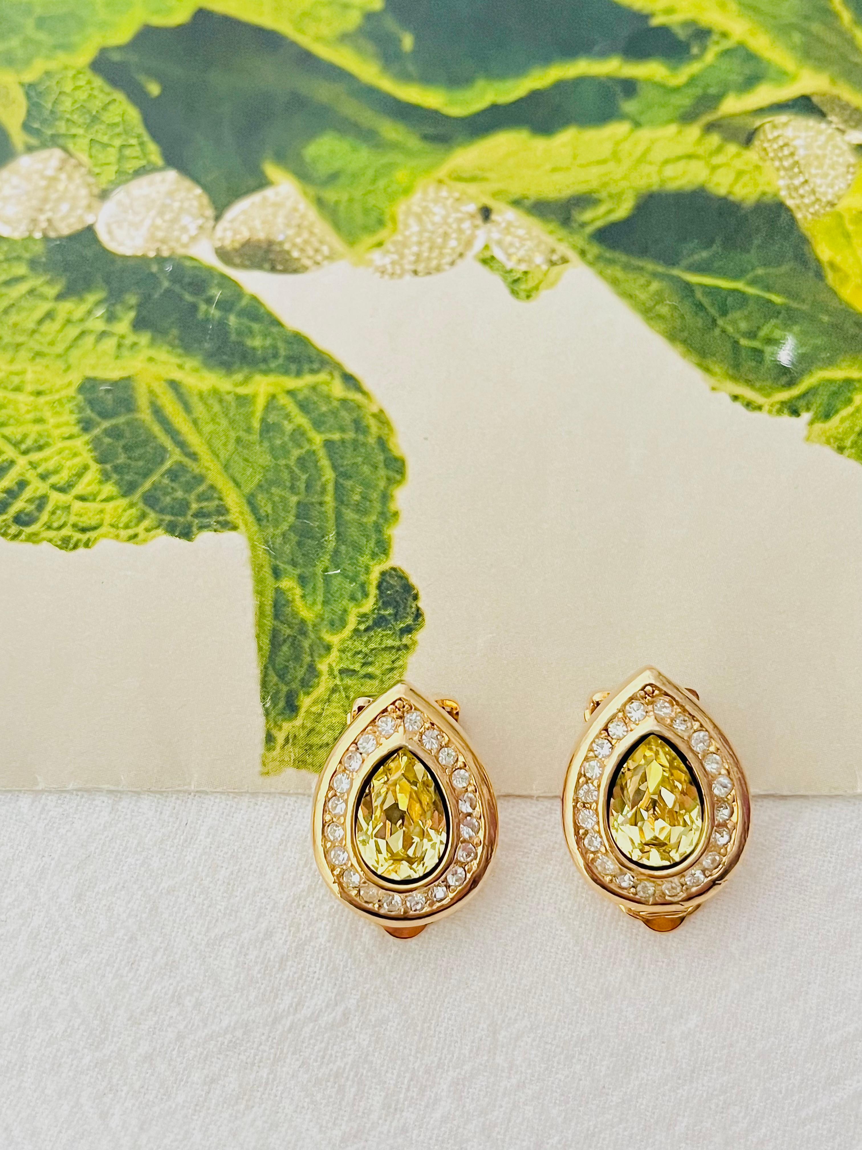Art Deco Christian Dior Vintage 1980s Topaz Crystals Tear Water Drop Clip Gold Earrings For Sale