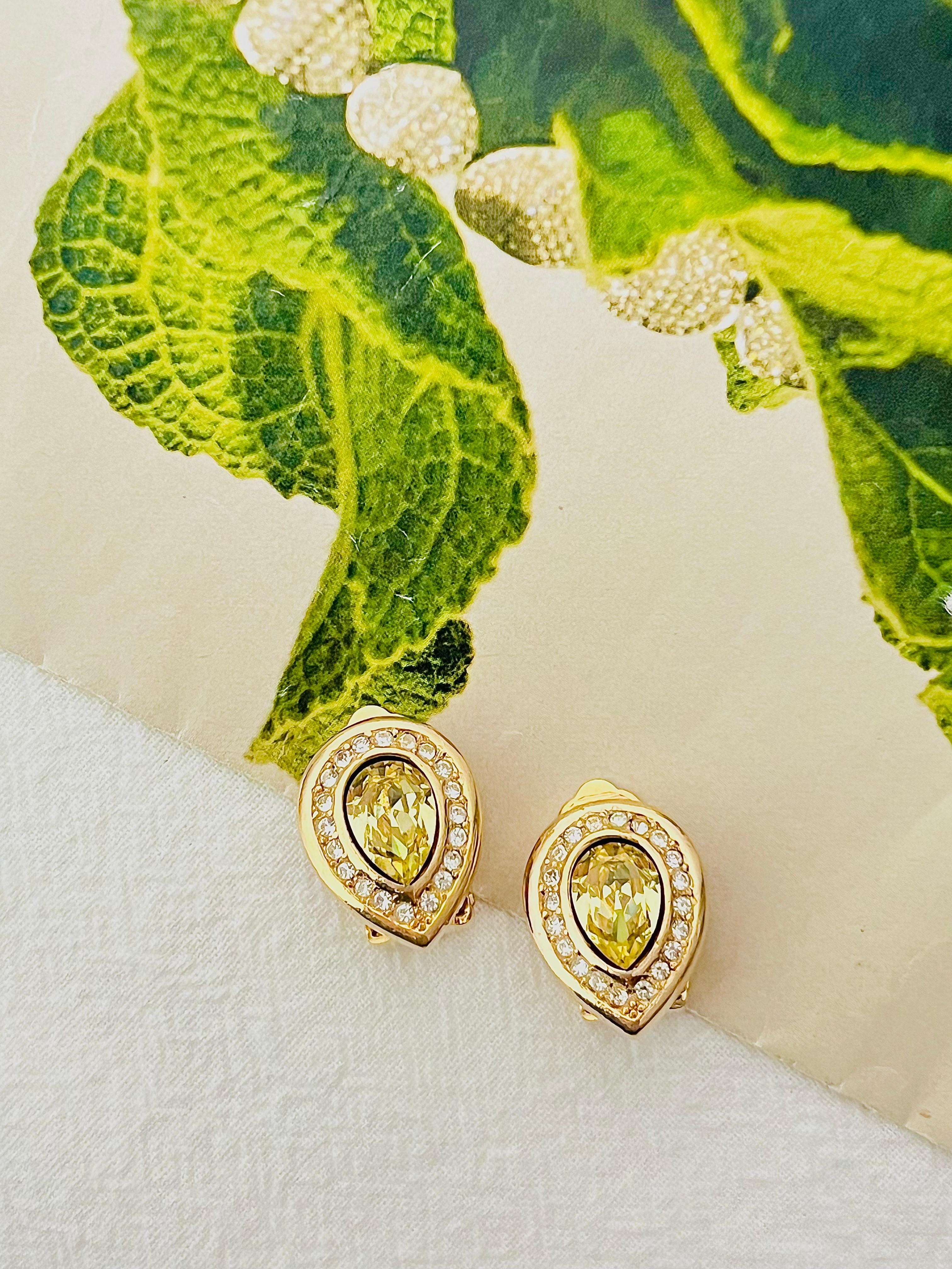 Women's or Men's Christian Dior Vintage 1980s Topaz Crystals Tear Water Drop Clip Gold Earrings For Sale