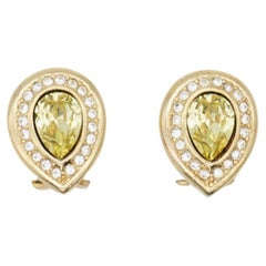 Christian Dior Vintage 1980s Topaz Crystals Tear Water Drop Clip Gold Earrings