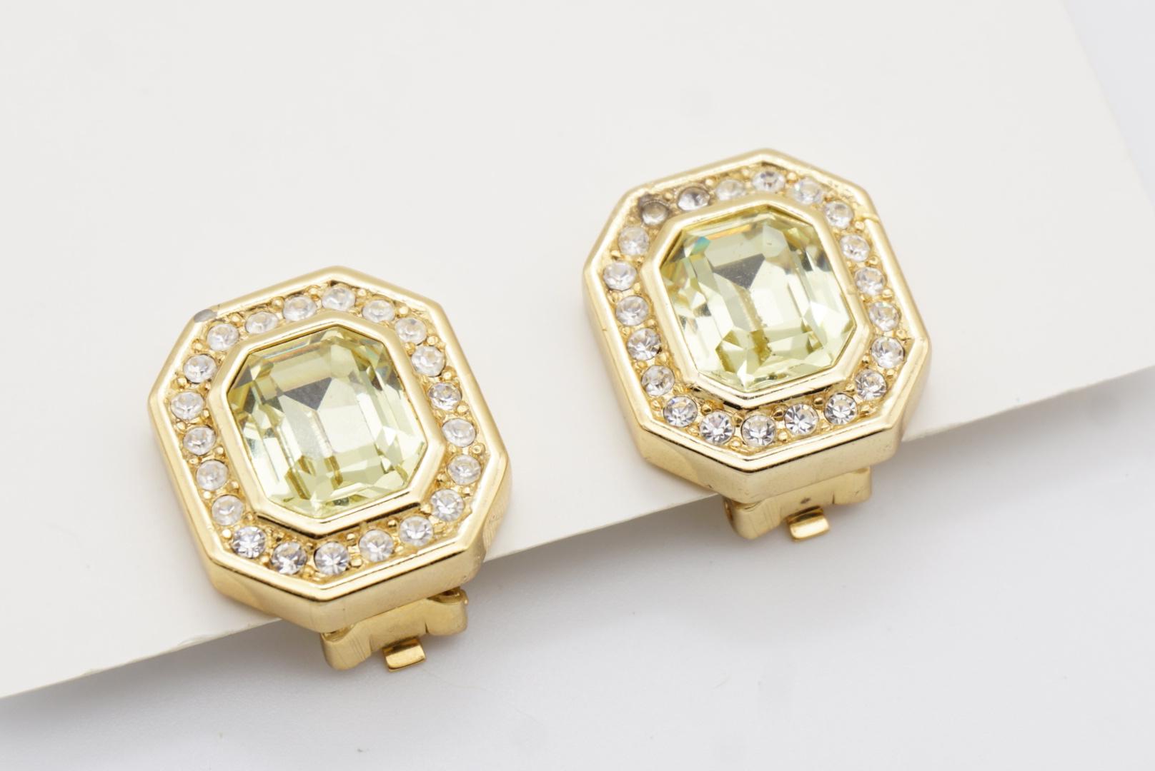 Christian Dior Vintage 1980s Topaz Light Green Octagon Crystals Clip Earrings 5