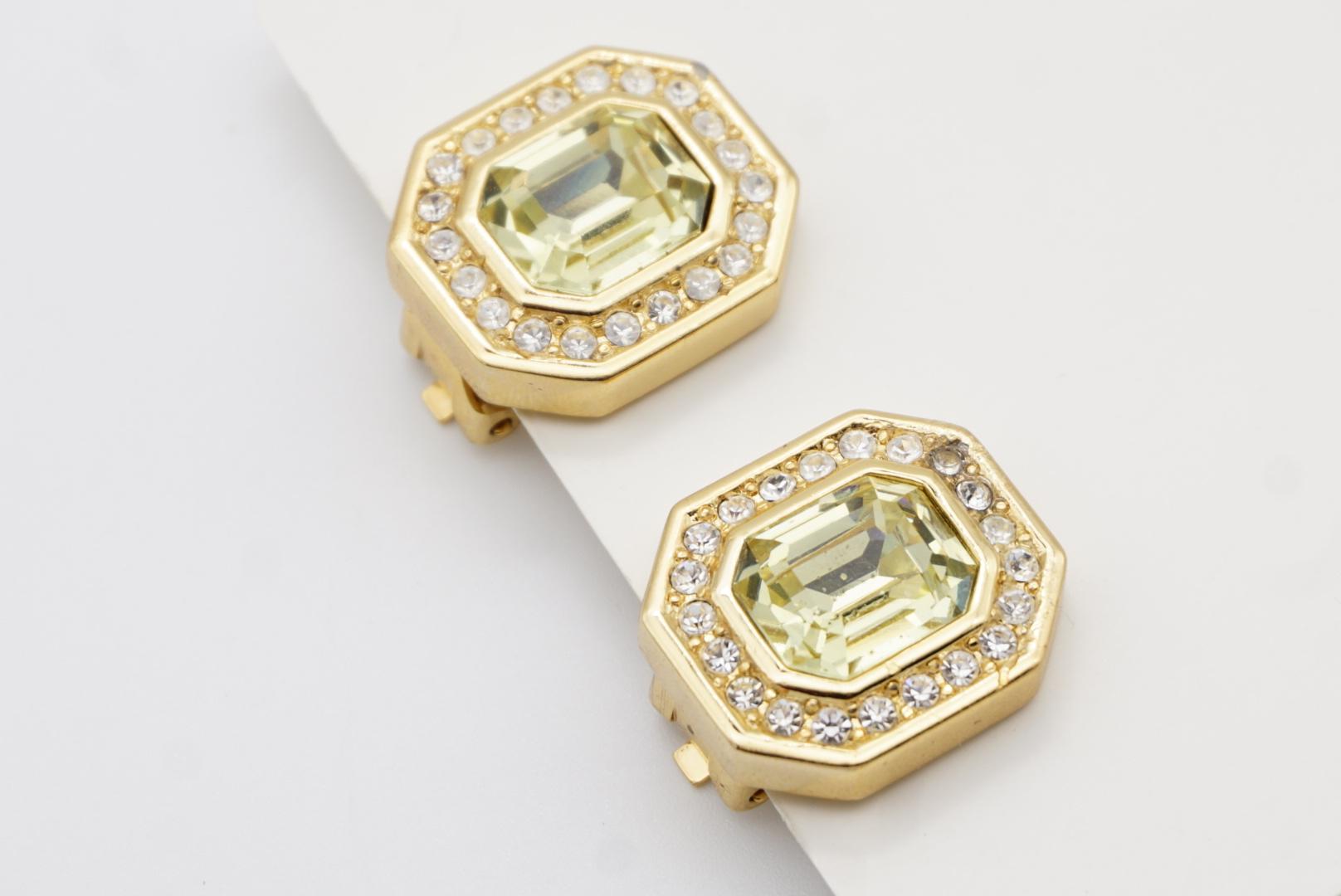 Christian Dior Vintage 1980s Topaz Light Green Octagon Crystals Clip Earrings 6