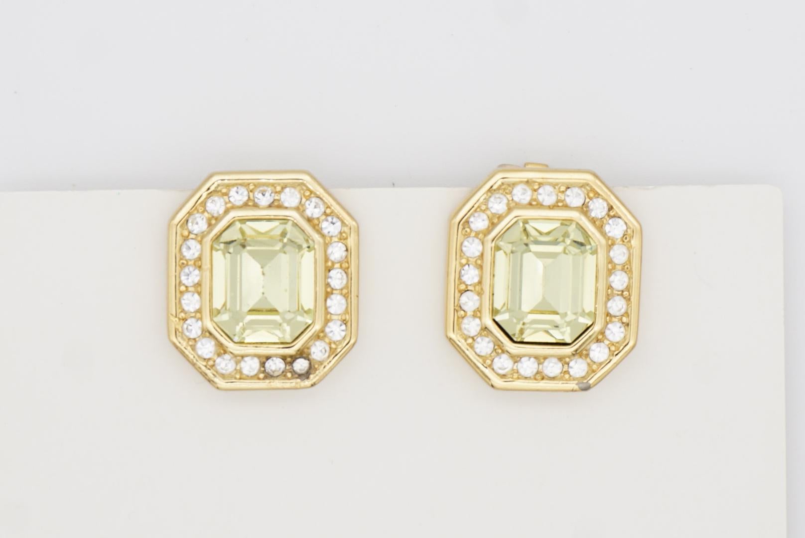Christian Dior Vintage 1980s Topaz Light Green Octagon Crystals Clip Earrings 3