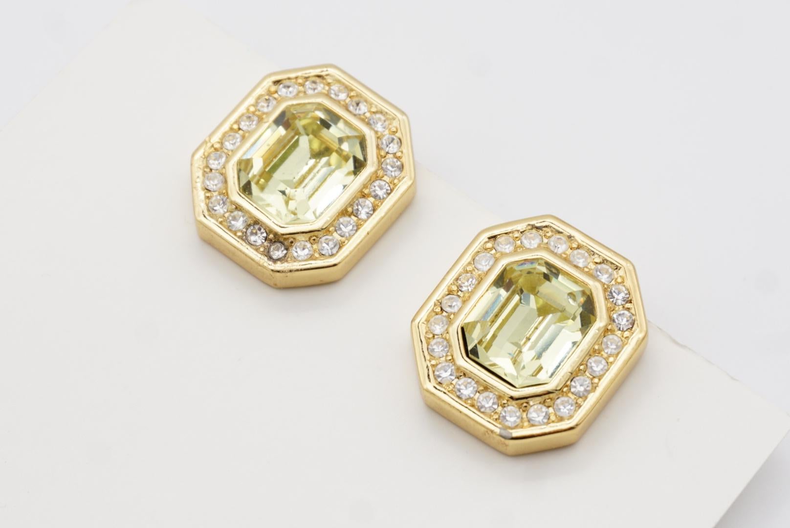 Christian Dior Vintage 1980s Topaz Light Green Octagon Crystals Clip Earrings 4