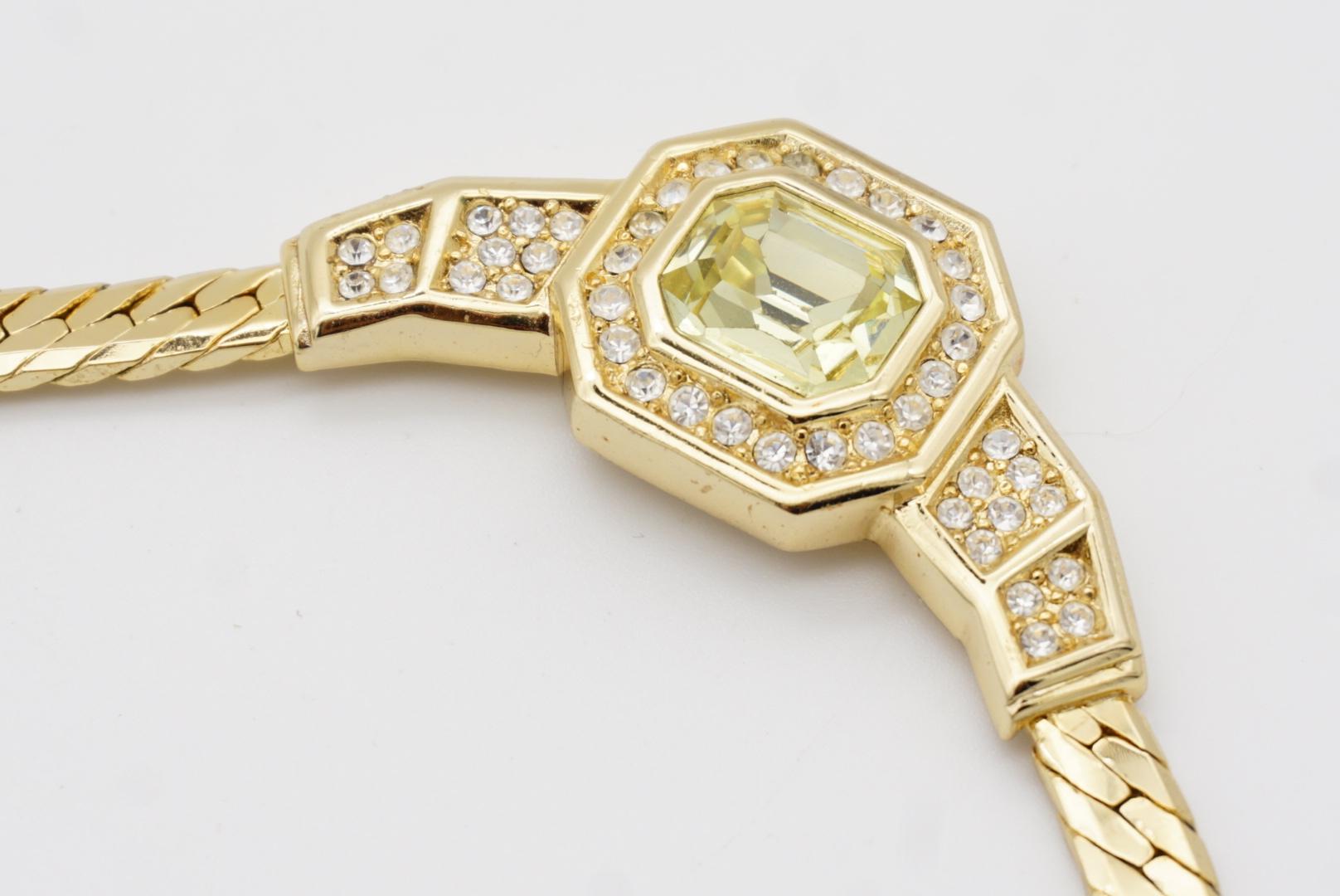 Christian Dior Vintage 1980s Topaz Light Green Octagon Crystals Pendant Necklace For Sale 8