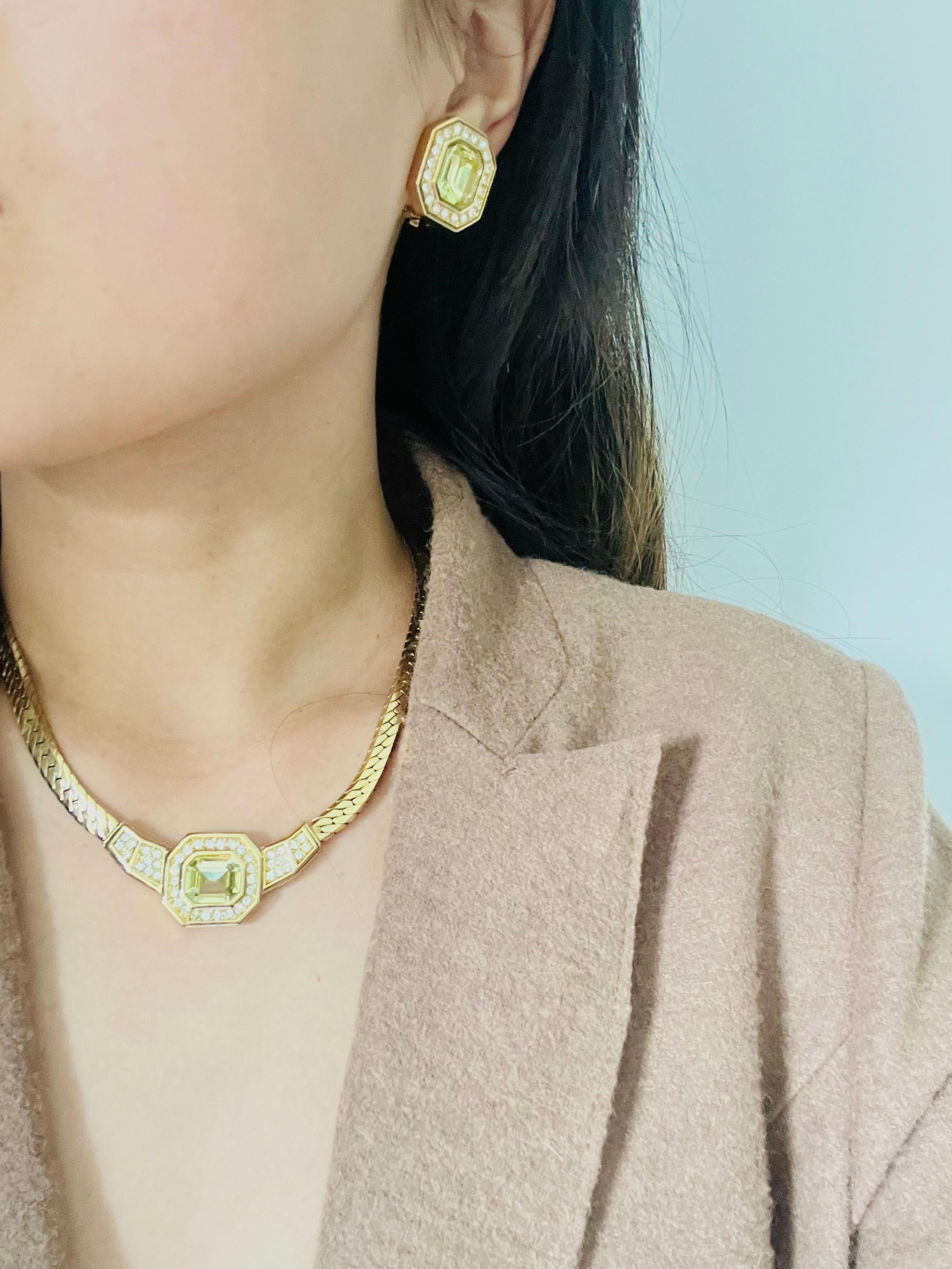 Christian Dior Vintage 1980s Topaz Light Green Octagon Crystals Pendant Necklace For Sale 2