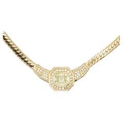 Christian Dior Vintage 1980s Topaz Light Green Octagon Crystals Pendant Necklace