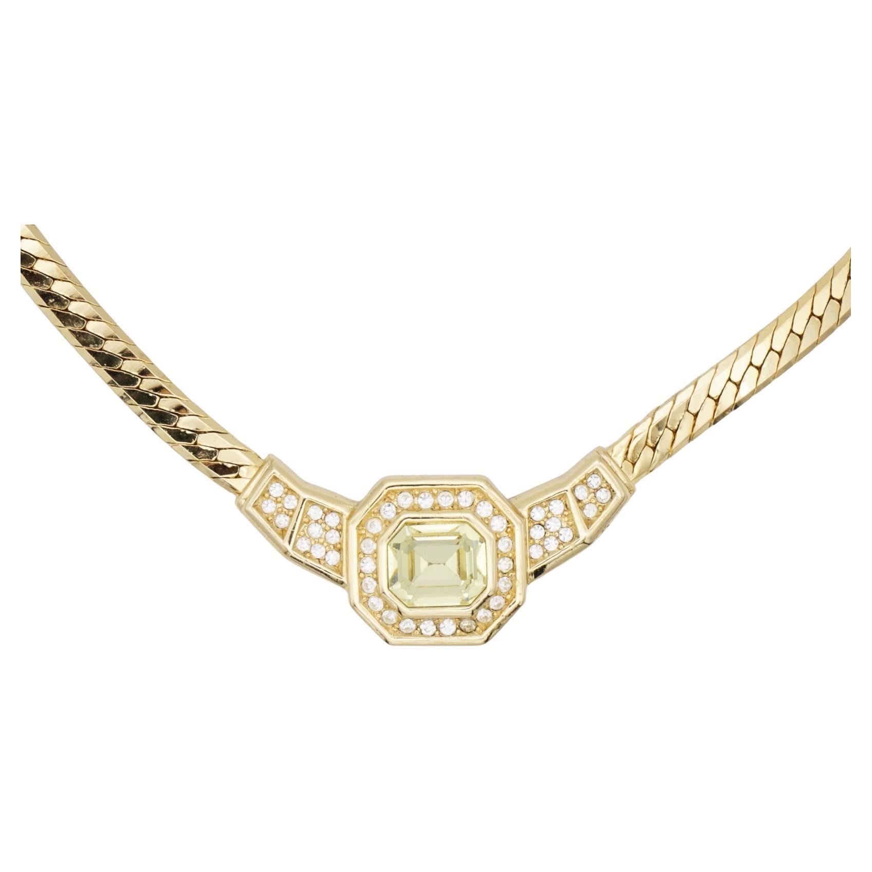 Christian Dior Vintage 1980s Topaz Light Green Octagon Crystals Pendant Necklace For Sale