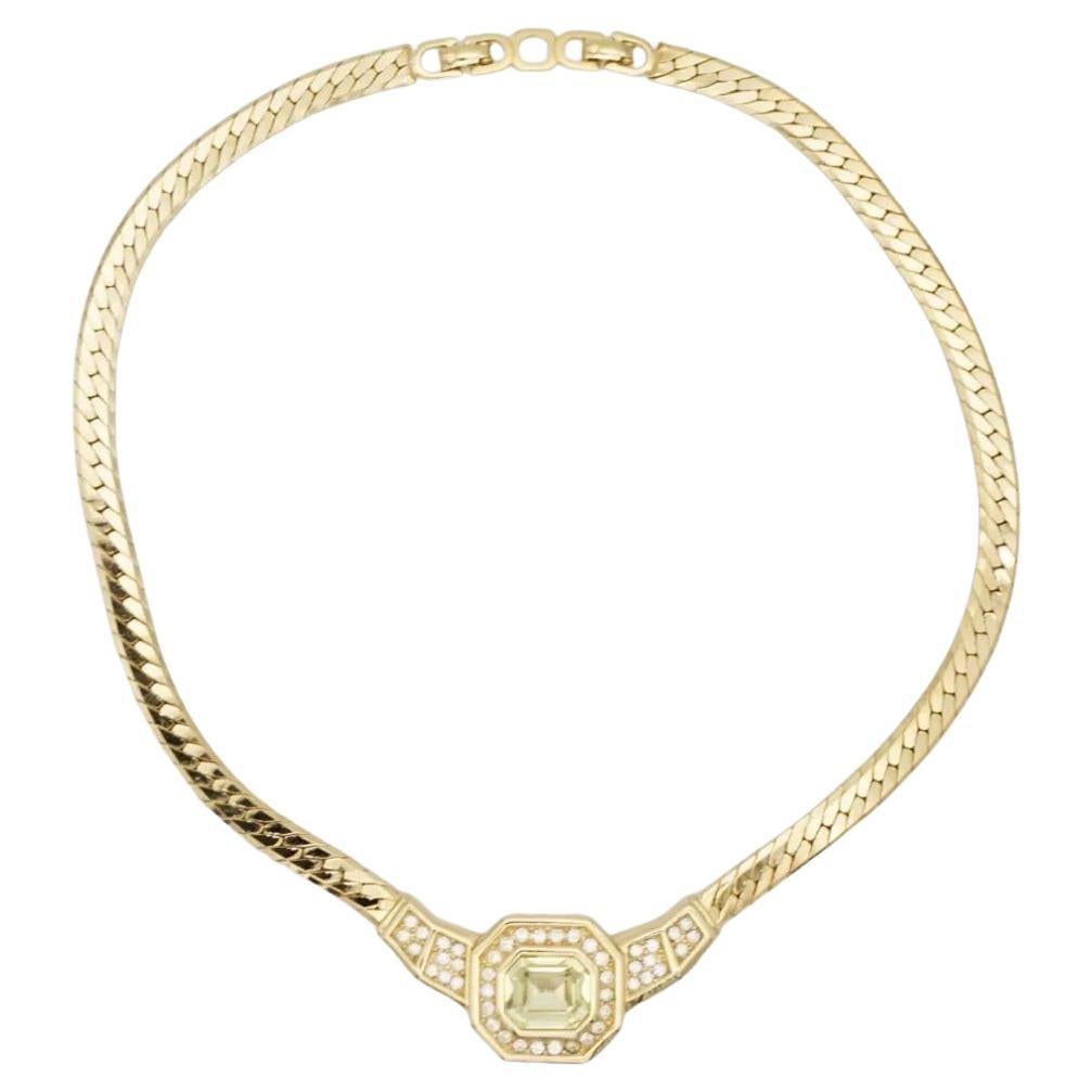 Christian Dior Vintage 1980s Topaz Light Green Octagon Crystals Pendant Necklace