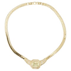 Christian Dior Vintage 1980s Topaz Light Green Octagon Crystals Pendant Necklace