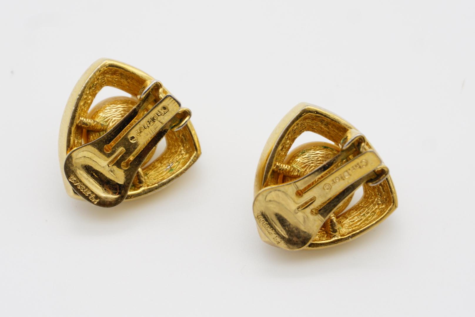 Christian Dior Vintage 1980s Triangle Openwork White Pearl Crystals Earrings For Sale 7