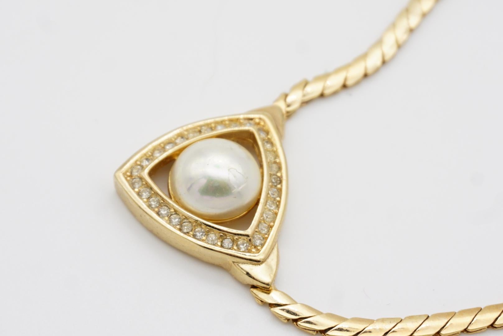 Christian Dior, collier vintage des années 1980, triangle ajouré, perles blanches et cristaux en vente 5