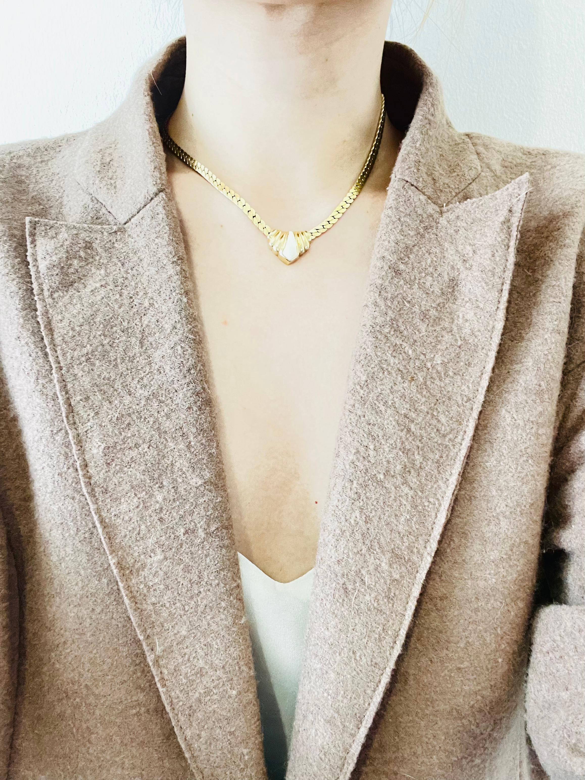 Women's or Men's Christian Dior Vintage 1980s Triangle Swirl Cream Enamel Gold Pendant Necklace