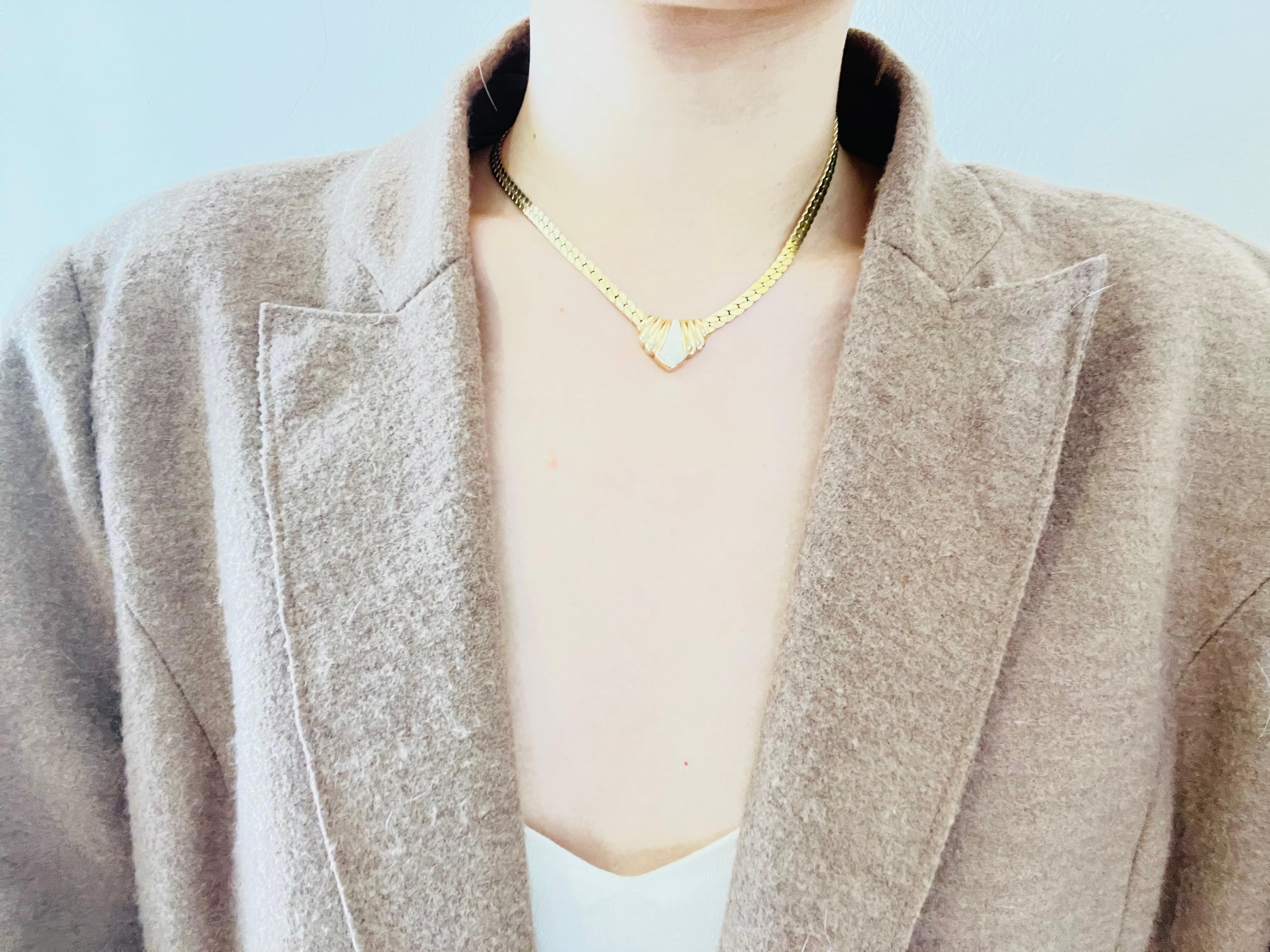 Christian Dior Vintage 1980s Triangle Swirl Cream Enamel Gold Pendant Necklace 1
