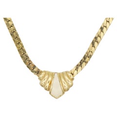 Christian Dior Vintage 1980s Triangle Swirl Cream Enamel Gold Pendant Necklace