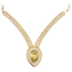 Christian Dior Vintage 1980s Triangle Topaz Citrine Crystal Water Drop Necklace