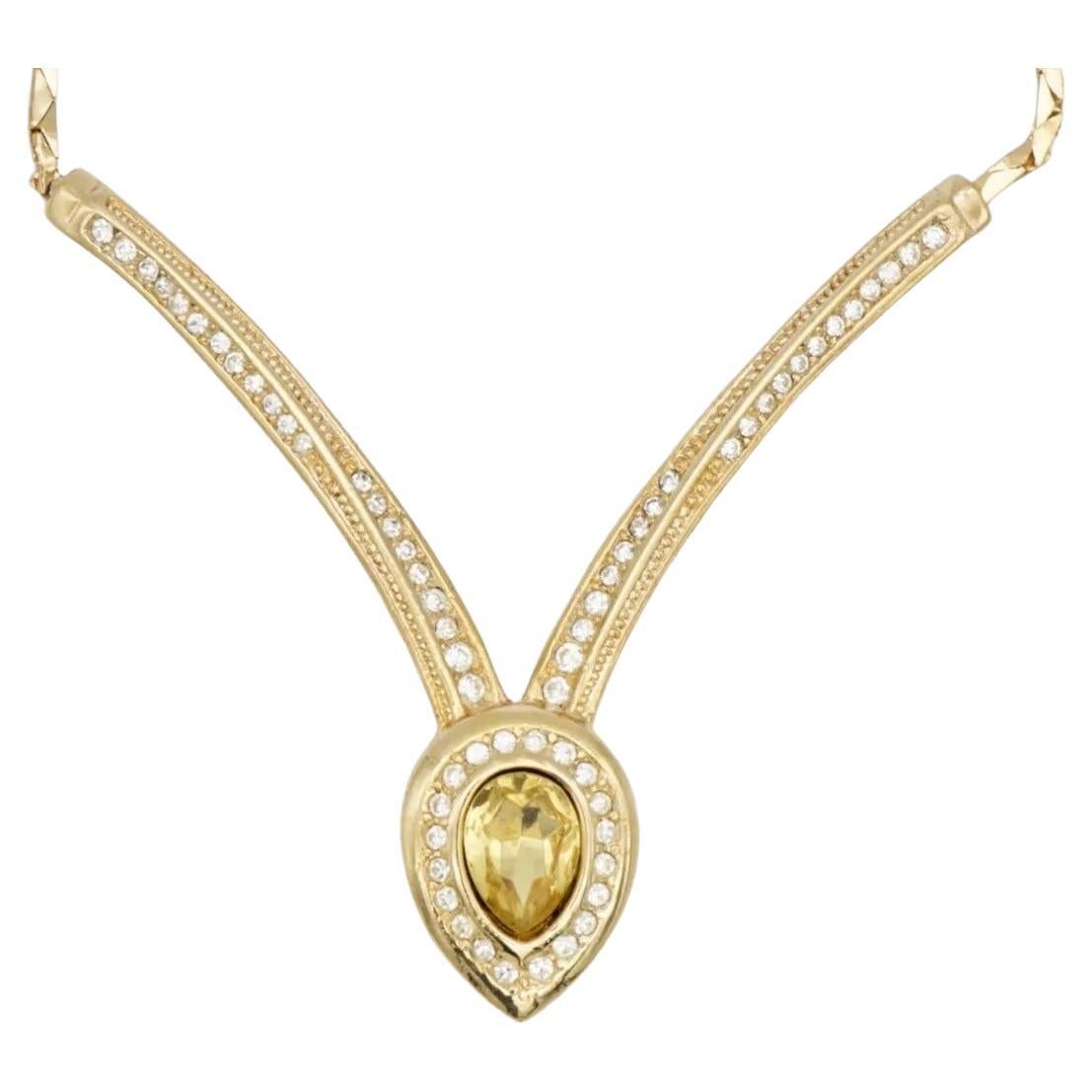 Christian Dior Vintage Años 80 Triángulo Topacio Citrino Cristal Collar Gota de Agua en venta